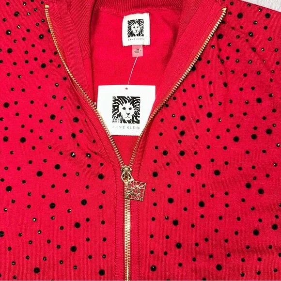 Anne Klein fire red and black rhinestone sweater